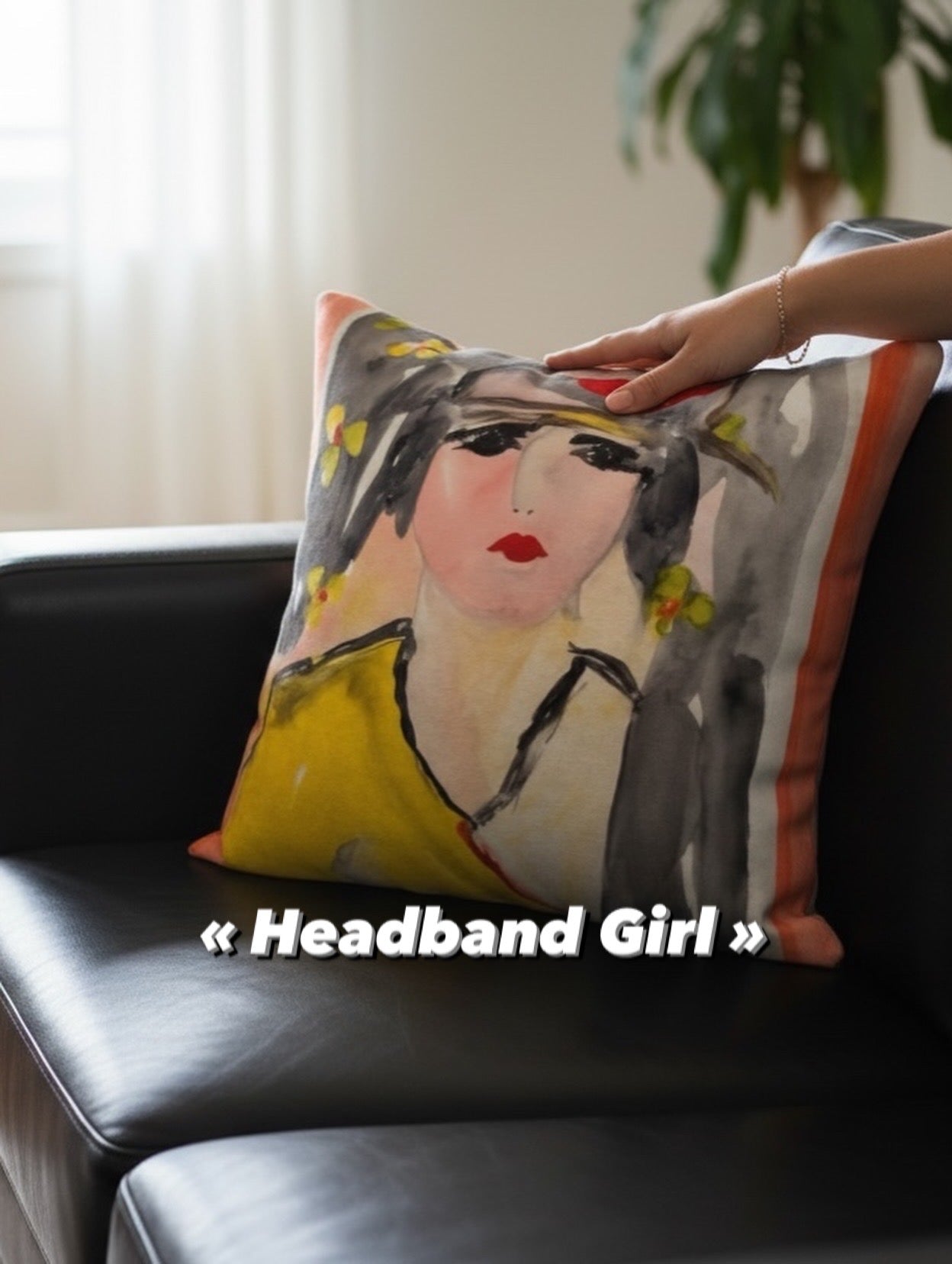 Pillow Cover 18 x 18 inches Organic Cotton / Linen  - Headband Girl - Reversible