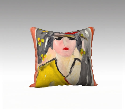 Pillow 18 x 18 inches Organic Cotton / Linen  - Headband Girl