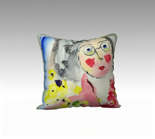 Pillow 18 x 18 inches Organic Cotton / Linen  - Flower Girl