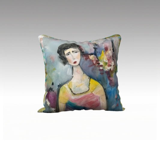 Pillow Cover 18 x 18 inches Organic Cotton / Linen  - The Village Woman - Reversible