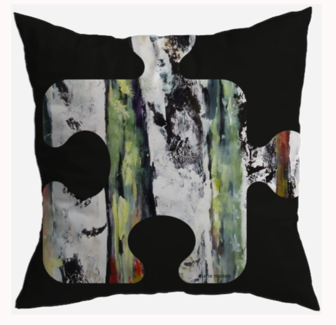 S7054 - Pillow 21 x 21 inches Organic Cotton Duck Canvas - Modern Trees Puzzle