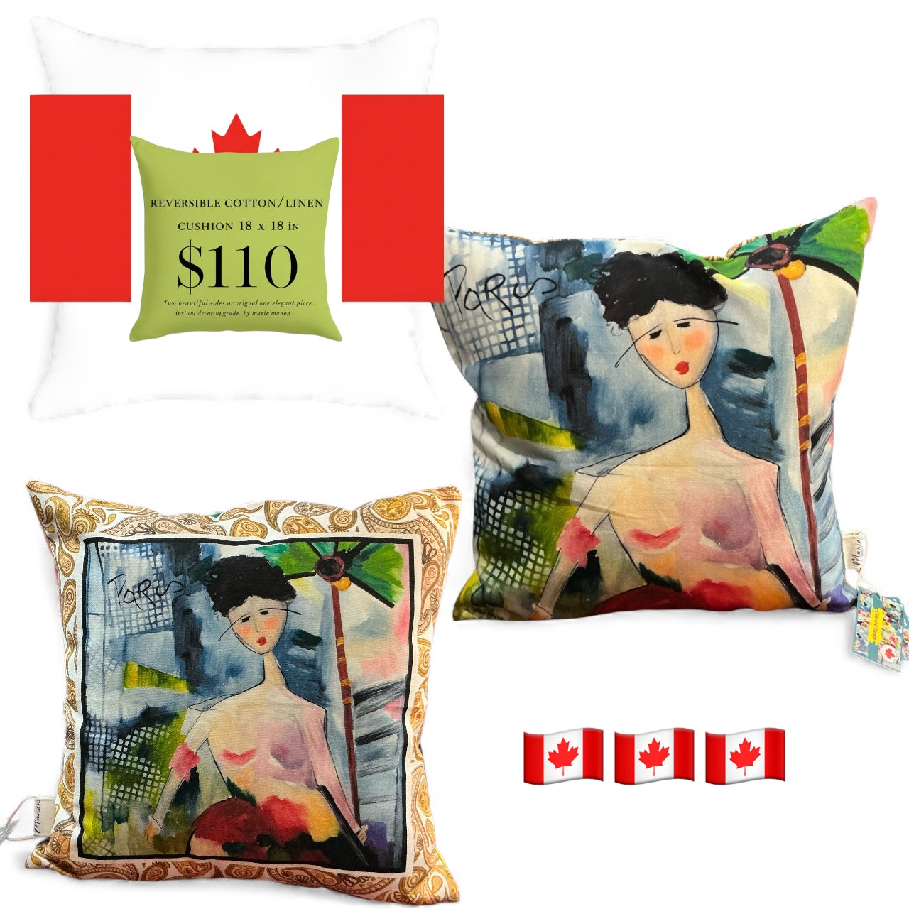 M7057 - pillow 18 x 18 inches Organic Cotton / Linen  - Juliette Reversible🇨🇦