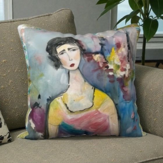 Pillow Cover 18 x 18 inches Organic Cotton / Linen  - The Village Woman - Reversible